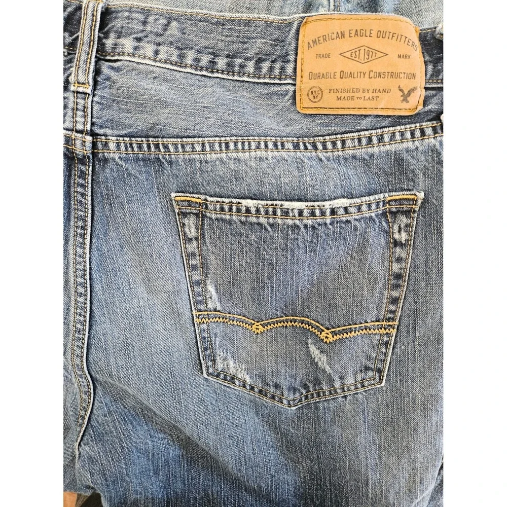 Distressed American Eagle Mens Skater Boot Jeans 36x32 Blue Distressed Bootcut